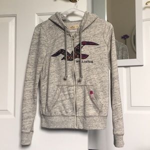 Grey Heather Hollister Zip-Up with Floral Logo